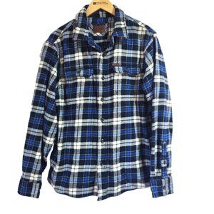 Orvis Plaid Shacket Men's Size LG Long Sleeve Heavyweight Blue Flannel Pockets
